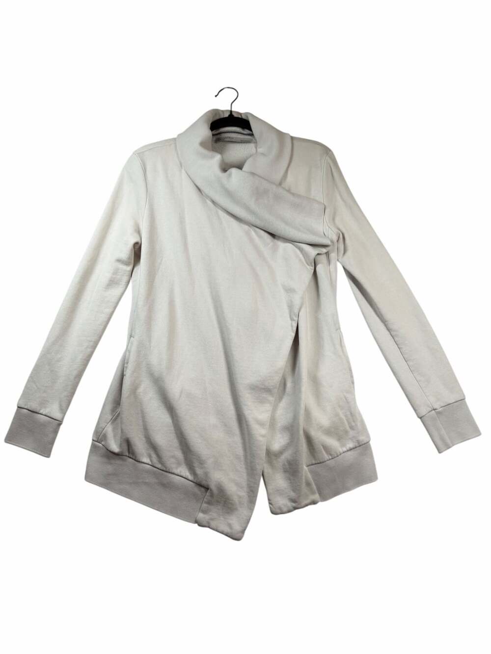 AllSaints Dahlia Sweat Women M Cream Asymmetrical Zip Cowl Neck Sweatshirt